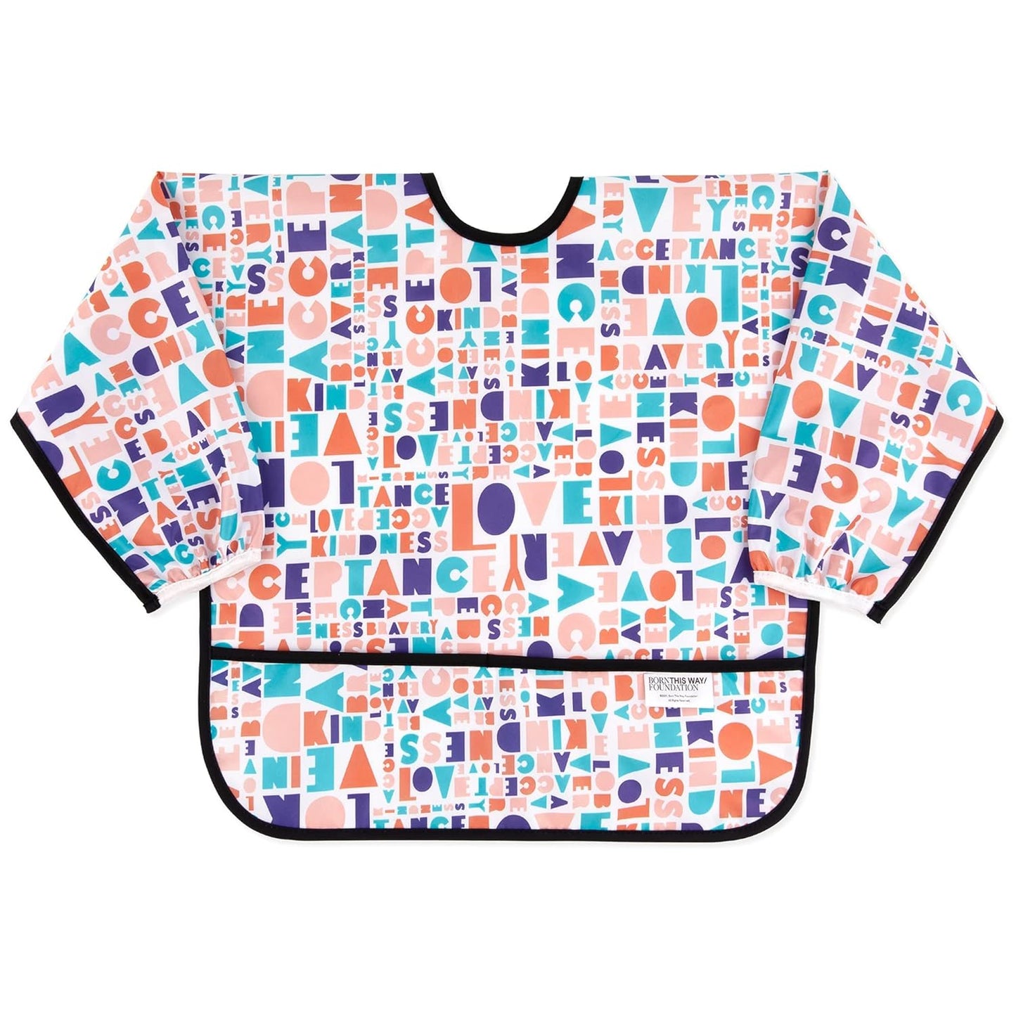 Bumkins Sleeved Bib for Girl or Boy, Baby and Toddler for 6-24 Mos, Essential Must Have for Eating, Feeding, Baby Led Weaning Supplies, Long Sleeve Mess Saving Food Catcher, Born This Way Kindness