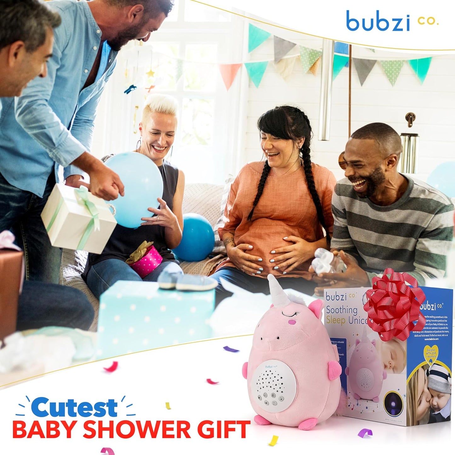 Bubzi Co Unicorn Baby Sound Machine & Night Light Projector, Portable Sleep Aid with White Noise & Soothing Shush Sounds