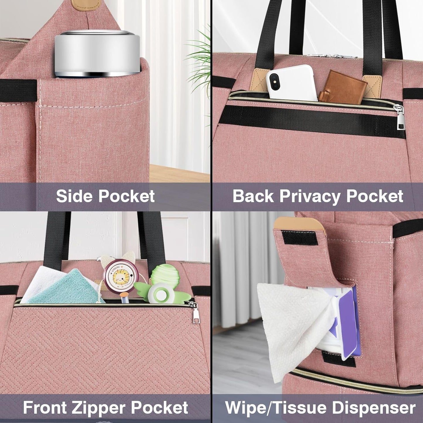 ITIEZY Diaper Bag Tote for Baby - Large Mommy Bag with Portable Changing Pad Pacifier Case, Hospital Bags Travel Baby Bag