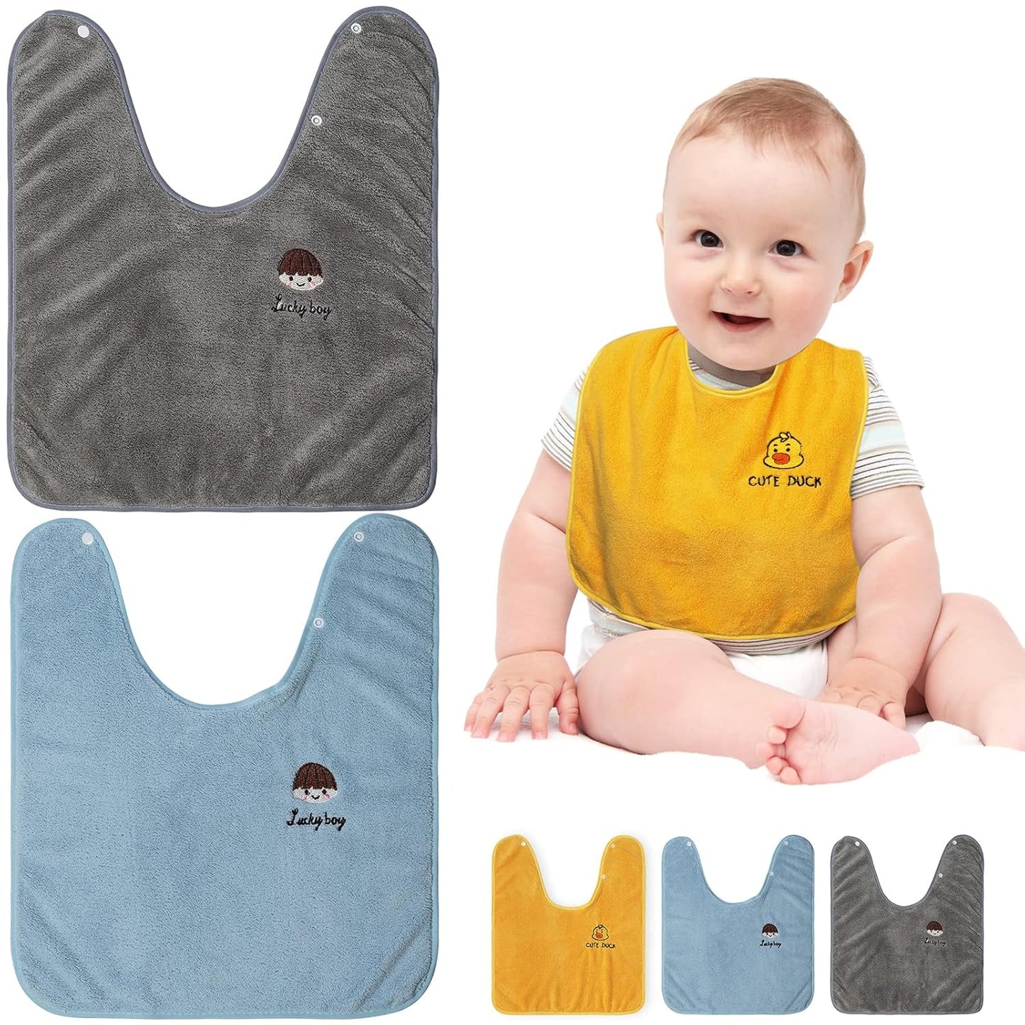 3 Pack Baby Bibs for Girls or Boys, Waterproof, Towel Toddler Bibs for 1-3 Years