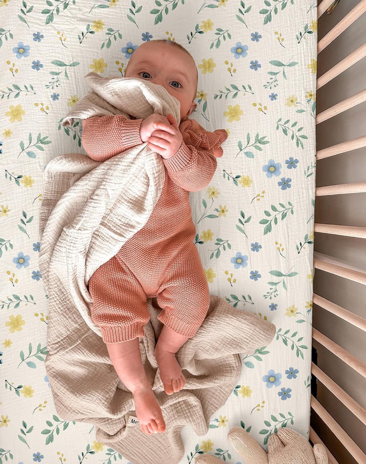 Pack and Play Sheets for Baby Boy and Girl 2 Pack, Neutral Muslin Cotton Pack N Play Mattresses Sheet 27"x39", Muslin Nursery Bedding Soft and Breathable Comfort (Spring Garden & Sage)