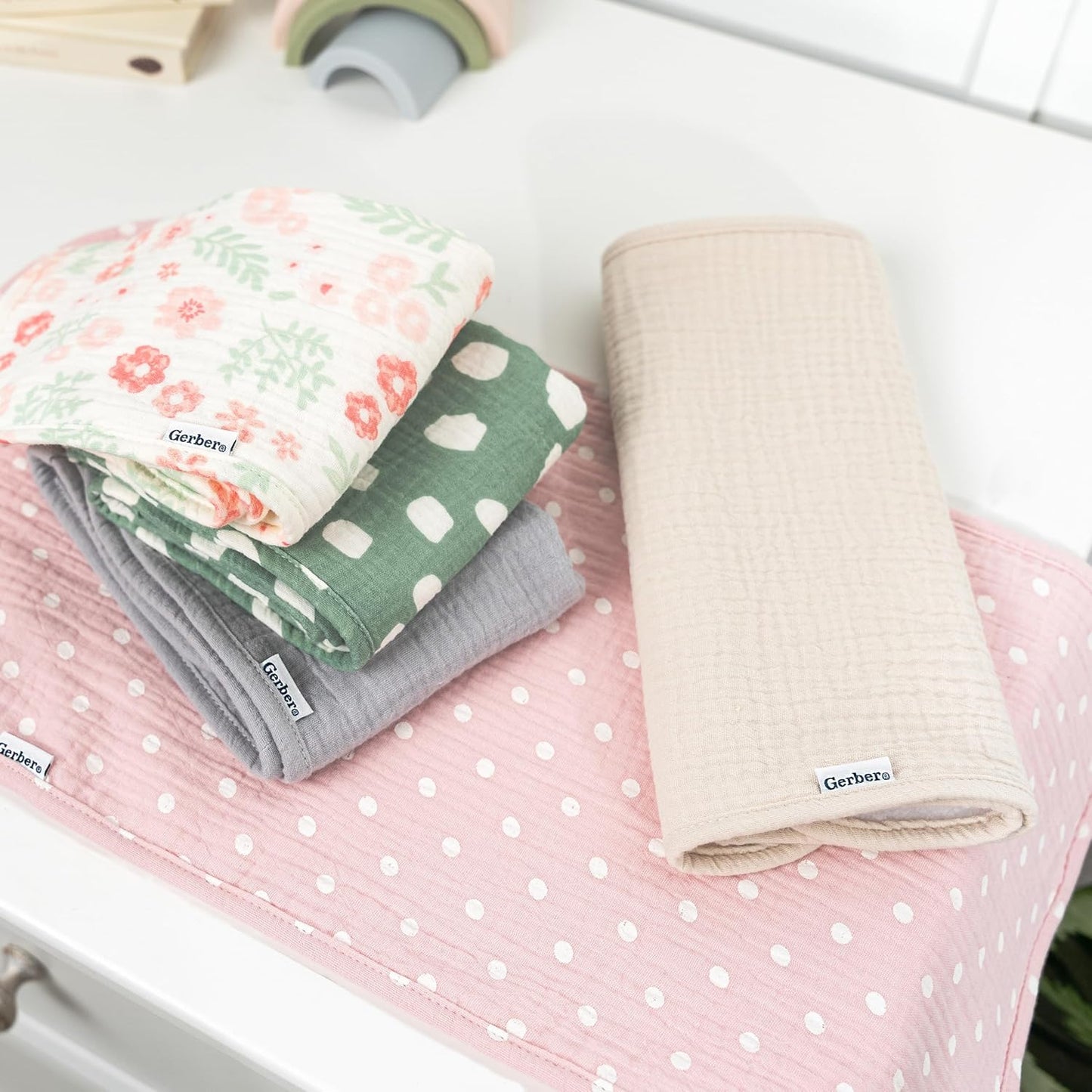 Gerber Baby Unisex Muslin Burp Cloths 5-Pack, Multi Pink Floral, Large Size 20" x 10"