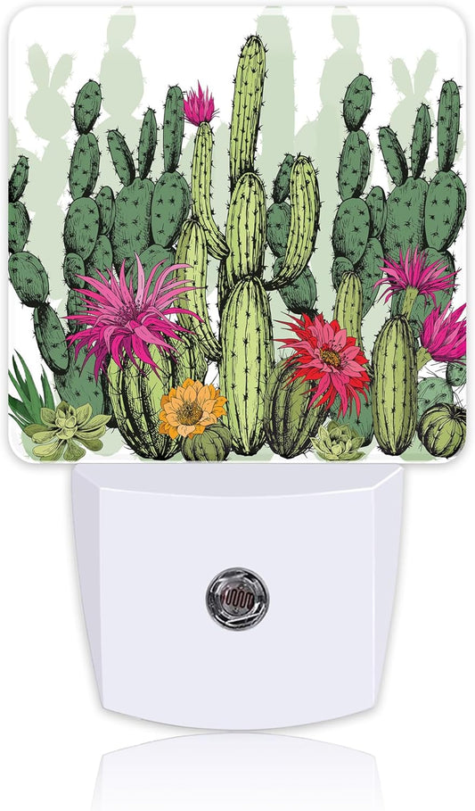 Green Succulents and Cactus Plants Night Light Plug into Wall with Dusk to Dawn Sensor Cute Nightlight for Kid Girls Boys Women Men Room Decor, Hallway, Kitchen, Bathroom, Nursery, Stairs