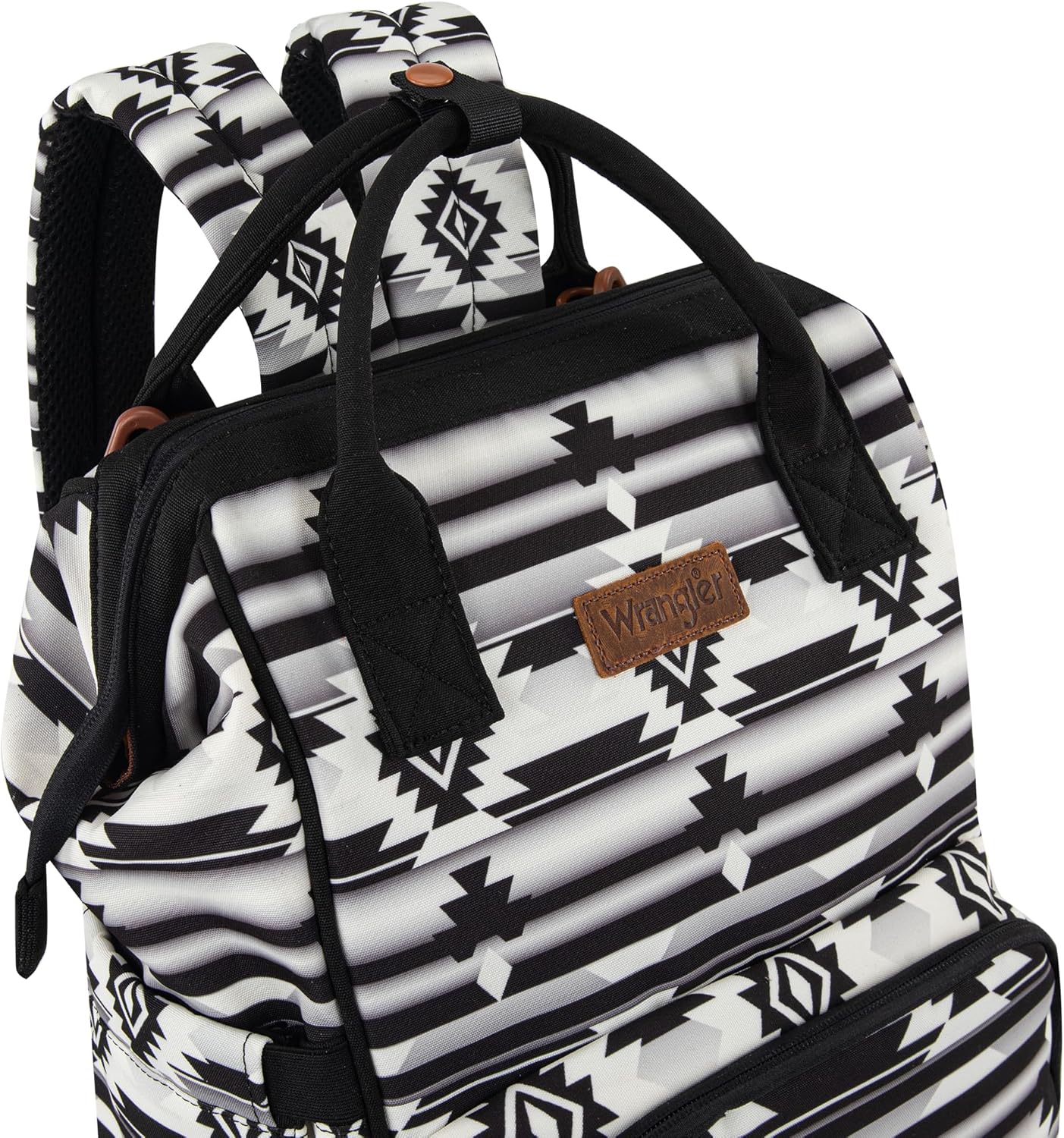 Wrangler Aztec Backpack Organized Daypack Travel Baby Bag with Stroller Strap and Side Bottle Pockets WG2204-9110BK