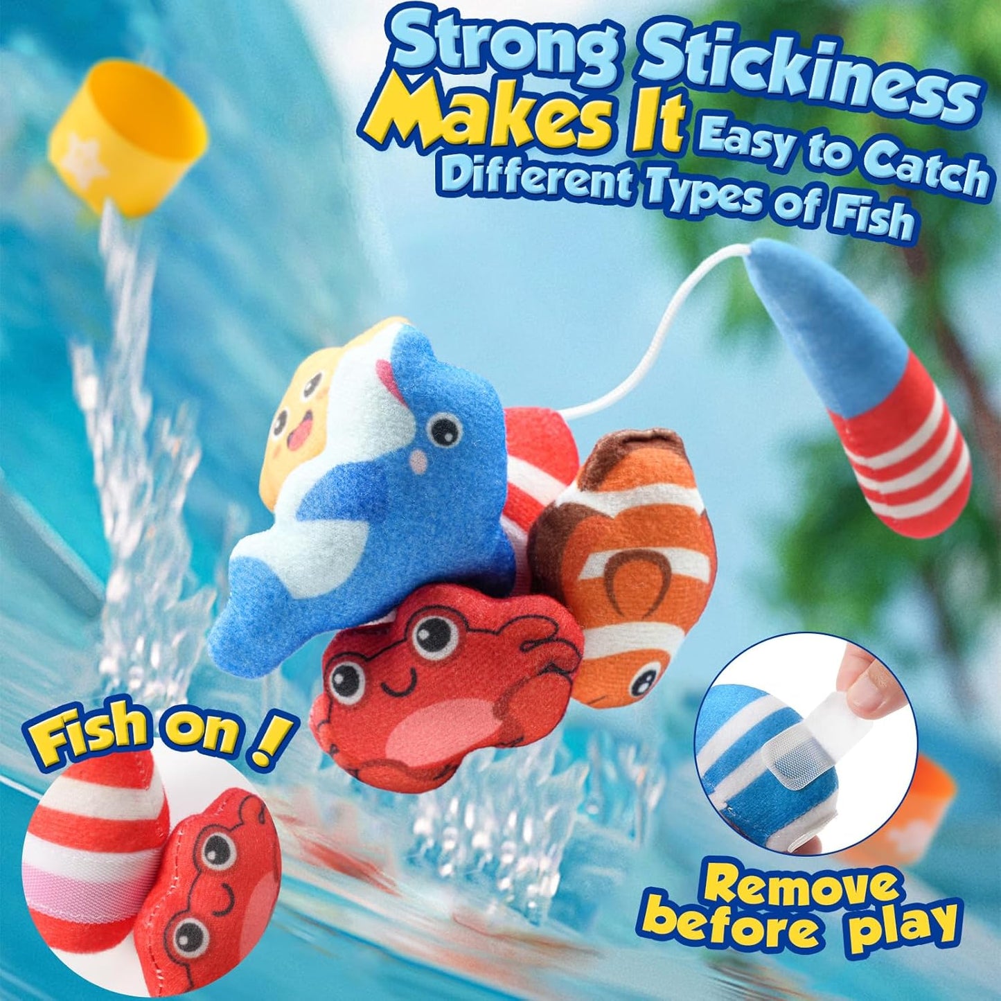 ZOOI Toddler Montessori Toys for 1-3 Year Old, 24PCS Cloth Fishing Game with Stacking Cups for Hand-Brain Coordination, Sensory Baby Toys 6-12 Months, 1-3 Year Old Girl Boy Birthday Gifts