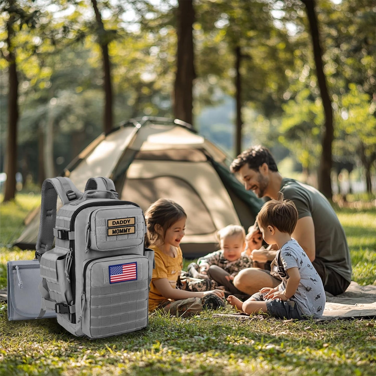 SHARKMOUTH Baby Diaper Bag for Dad - Large Military Daddy Gear Backpack with Changing Pad for Travel Camping Hiking - Newborn Baby Shower Gifts Gray