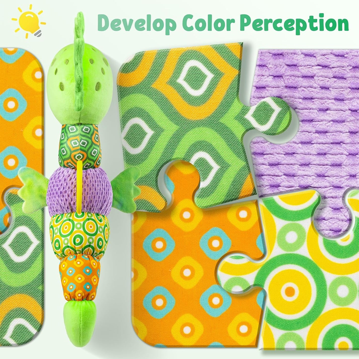 LIGHTDESIRE Baby Toys Musical Seahorse Stuffed Animals Infant Toys 0-6-12 Months with Mirror|Rattles|Crinkle|Baby Teething Toys,Sensory Toys for Tummy Time Newborn Boys Girls Gifts(Lime Green)