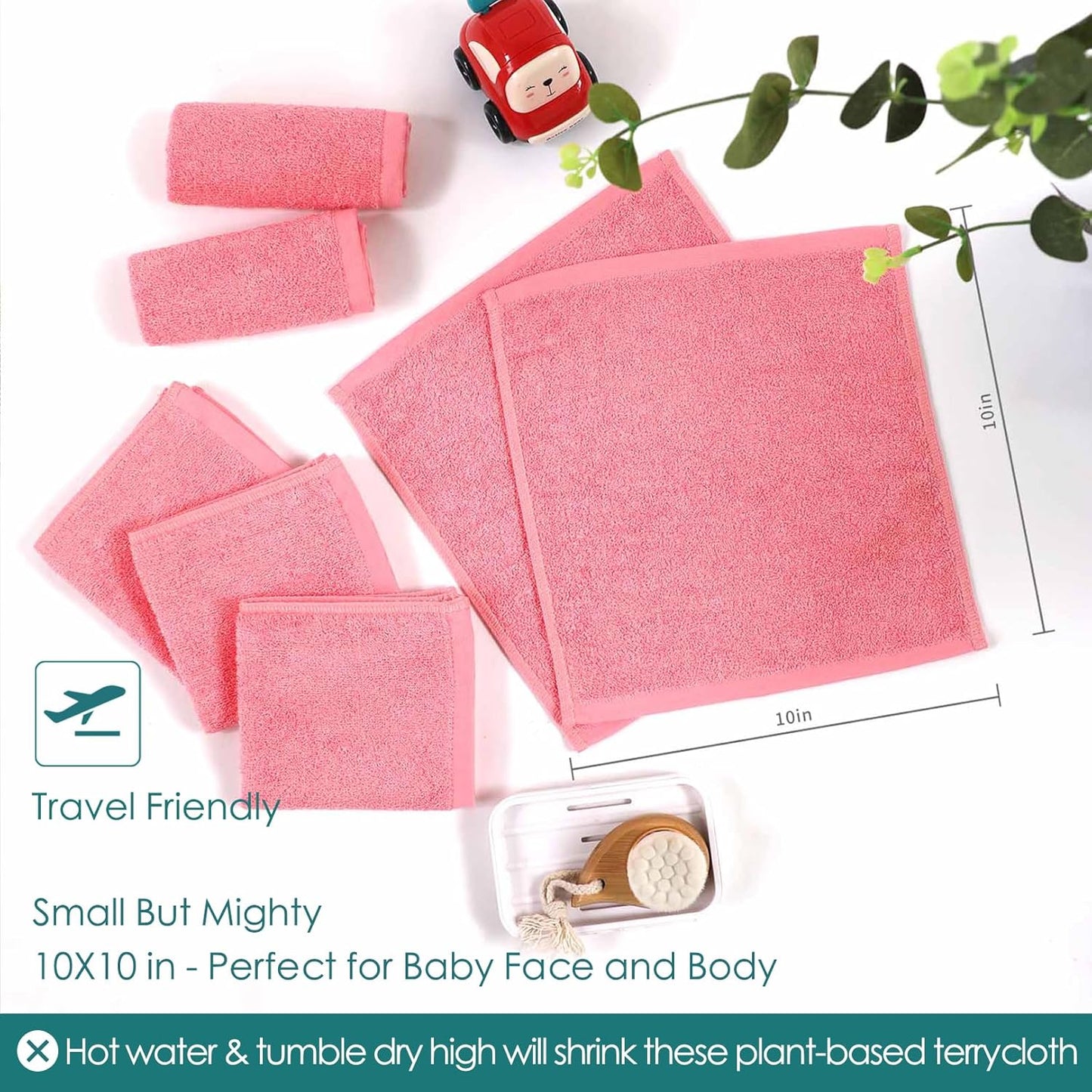 Baby Washcloths 6 Pack, 10x10 inch Heavenly Soft Pink Wash Cloths for Face and Body, Gentle & Safe Face Towel on Sensitive Skin, Baby Essentials Bath Shower Gifts for Girl Infant Kid Toddler Children