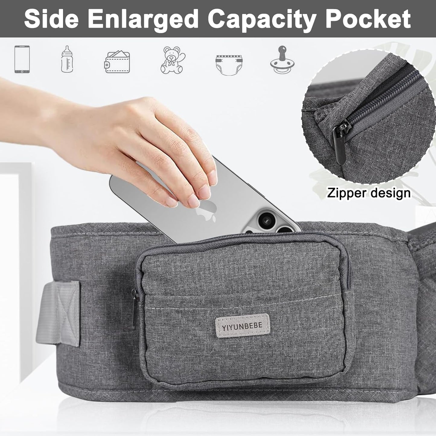 Baby Hip Carrier, Baby Carrier with Adjustable Waistband & Breathable Mesh, Ergonomic Carrier with Non-Slip Hip Seat Surface for Newborns & Toddlers, Light Grey