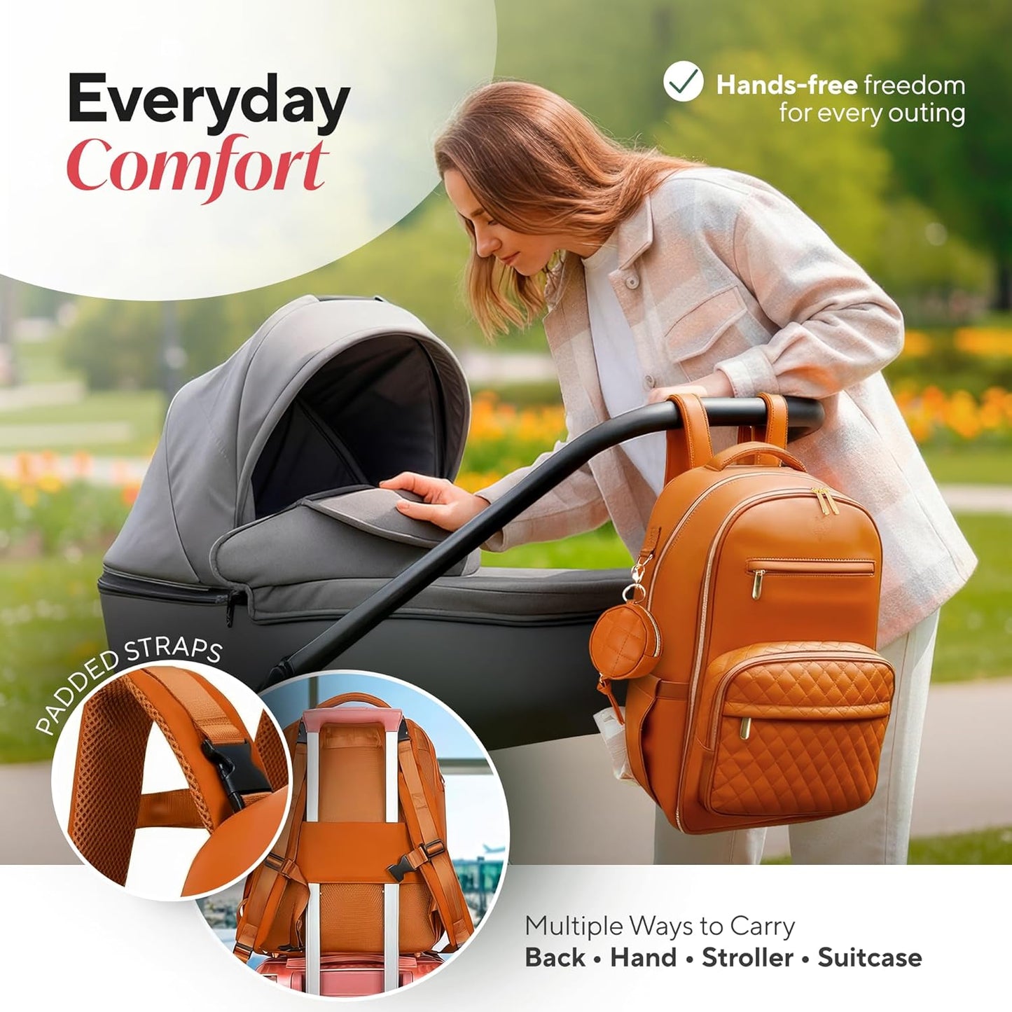 Award-Winning Premium Leather Diaper Bag Backpack – Stylish, Durable, Waterproof Vegan Leather with PEVA Changing Pad & Baby Headrest, Travel-Friendly, Organized for Busy Parents