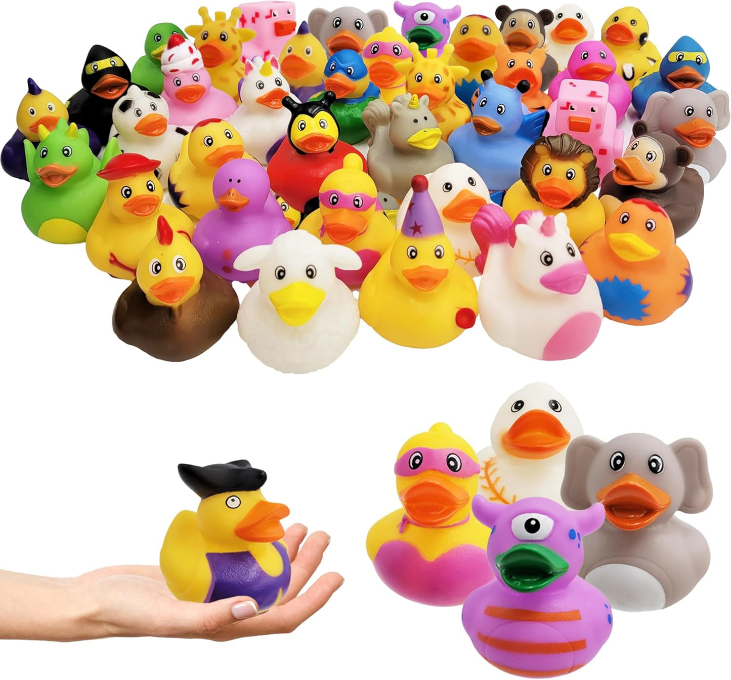 Assorted Rubber Ducks Toy Duckies for Kids and Toddlers, Bath Birthday Baby Showers Classroom, Summer Beach and Pool Activity, 2" Inches (10-Pack)