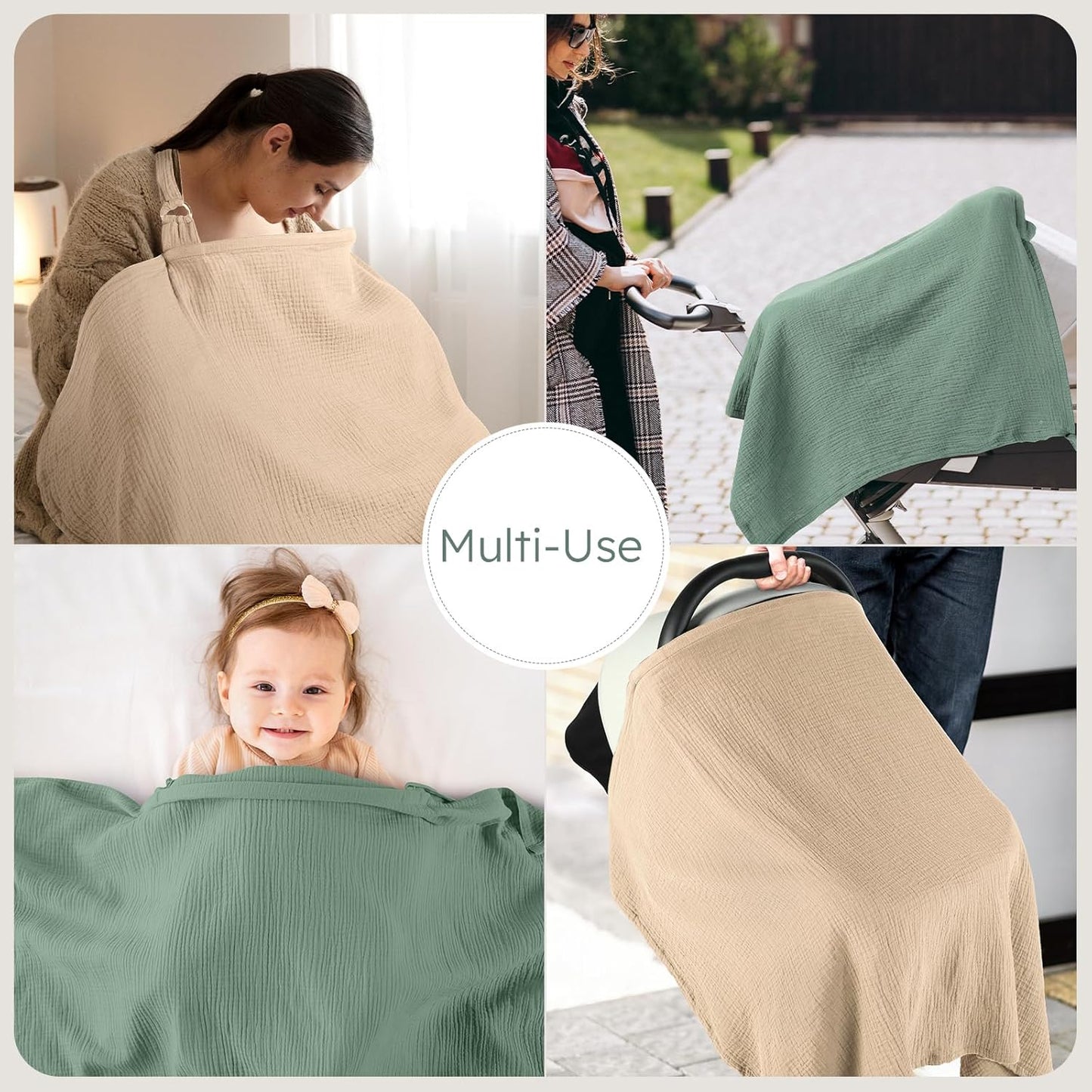 Yoofoss 2 Pack Muslin Nursing Cover for Breastfeeding, 100% Cotton Breastfeeding Cover with Arch Neckline, Soft Breathable Privacy Nursing Covers for Women, Multi-use Breastfeeding Essentials