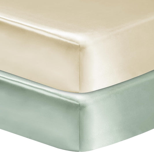 2 Pack Satin Soft Crib Sheet for Baby with Sensitive Hair Silky Baby Mattress Sheet Pink and Violet Unisex 52x28in (Satin Brown & Green)