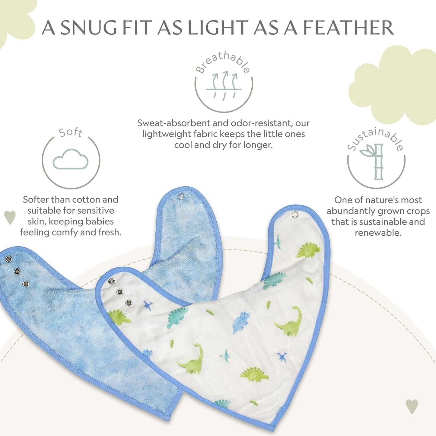 Bamboo Little Baby Bibs (Pack of 2) - Bibs with Adjustable Snaps- Absorbent Terry Backing