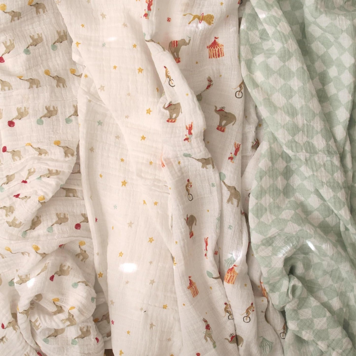 aden + anais Essentials Baby Muslin Swaddle Blankets, Newborn Receiving Blanket for Swaddling, 100% Cotton Baby Swaddle Wrap, 4 Pack, Elephant Circus