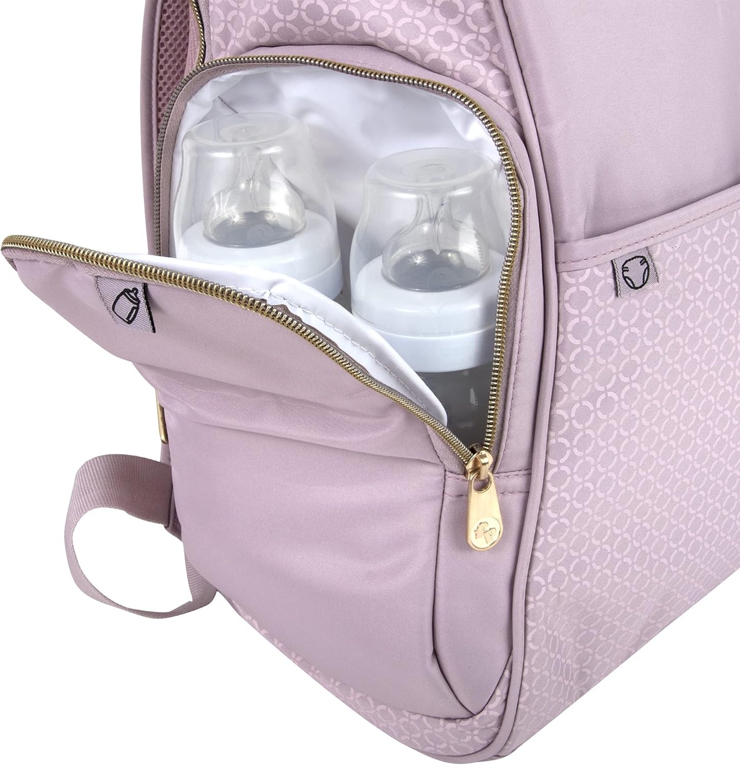 Fisher-Price Fastfinder Gemma Diaper Bag Backpack with Portable Changing Pad, Wipes Dispenser (Pink)
