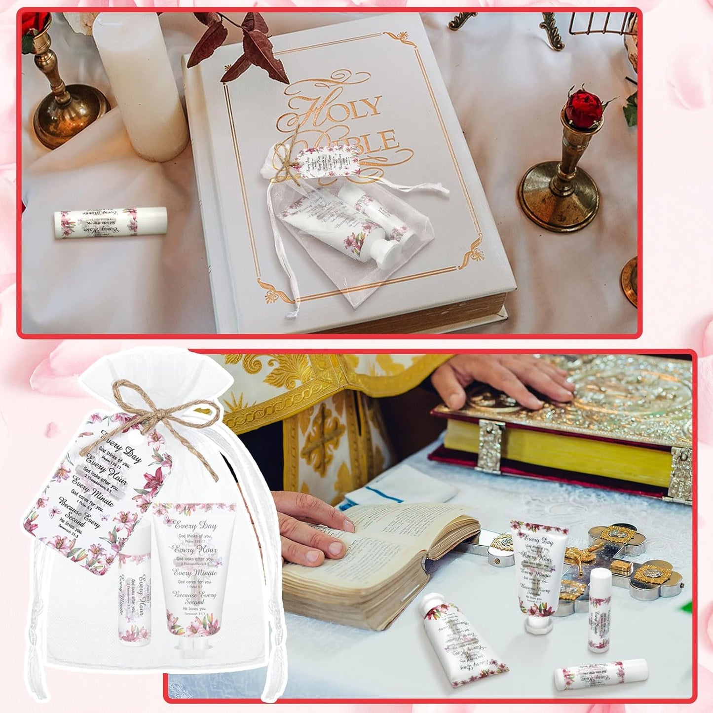 24 Sets Christian Hand Cream and Lip Balm Gift Set Christmas Christian Gift for Women Travel Size Hand Lotion Bible Verse Lip Balm Bulk for Baby Bridal Shower Mom Holiday Gift(Stylish)