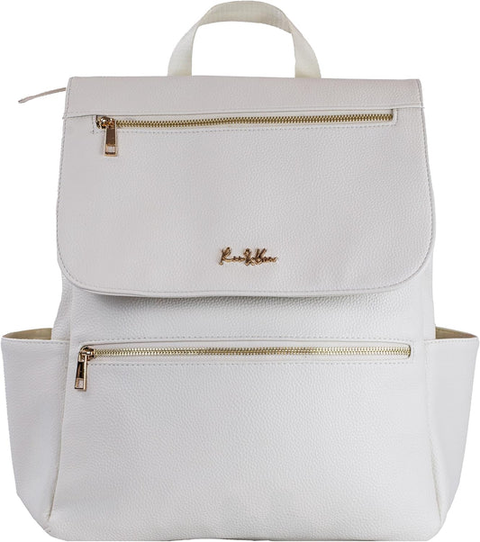 Premium Vegan Leather Diaper Bag Backpack – Large Designer Baby Bag, Stylish Diaper Backpack with Stroller & Crossbody Straps & Multiple Compartments (Ivory)