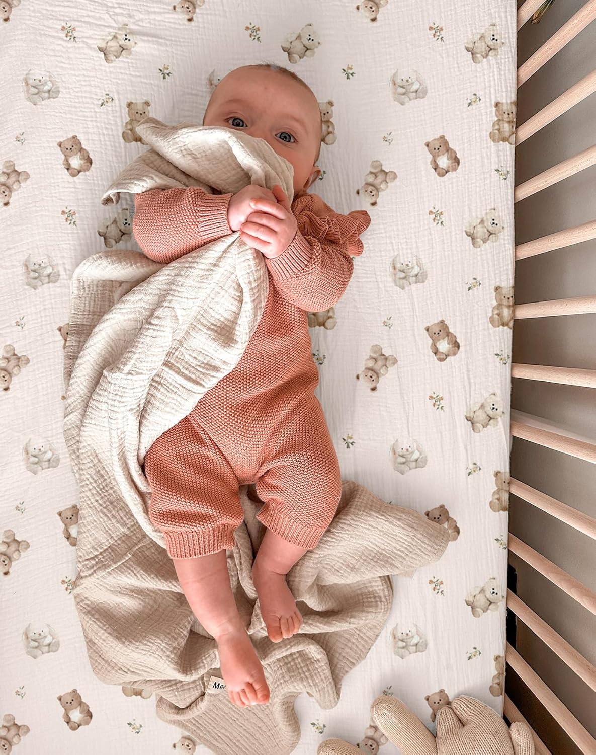 Crib Sheets for Baby Boy Girl 2 Pack, Fitted Crib Mattress Sheet 28" x 52", Muslin Toddler Bedding with Neutral Style, Nursery Bedding Essentials (Teddy & Friends)