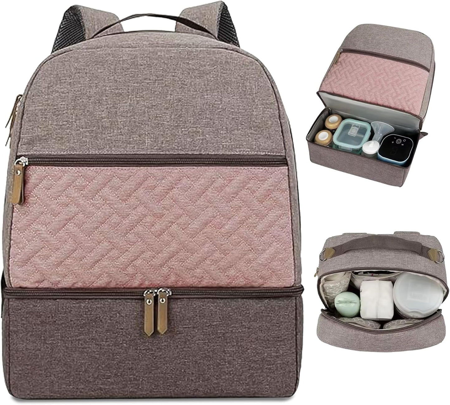 Village of Many Baby Diaper Bag Backpack - Multi-Function Waterproof Baby Bag,Medium Capacity Maternity Backpack with Insulated Pockets-Stylish&Durable Diaper Bag-Unisex, Gifts for Mothers (Rose&Grey)