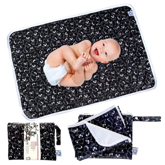 Flock Three Waterproof Baby Diaper Changing Pad with Storage Bag (43.3" X 28.7") Washable Wipeable Reusable Leak Proof Diaper Travel Mat Station Changing Mattress Liner Cribs Bed Cover, Dogs
