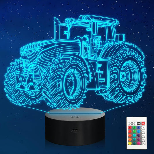 Tractor Night Light, Truck 3D Illusion Optical Hologram LED Lamp with 16 Color Changing, Remote Control, Timer, Table Bedroom Decor Creative Chrismas Birthday Gift for Kids Boys Grandson Men