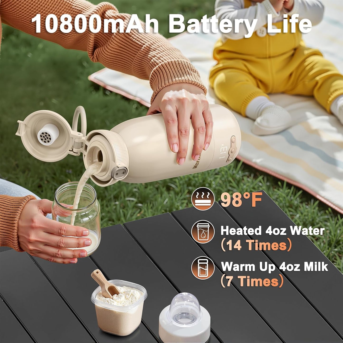 Portable Bottle Warmer for Travel, 17 Oz Baby Bottle Warmer, Super Fast Charging Milk Warmer with Adjustable Temp & Keep Warm for Formula, Breastmilk, Rechargeable & Cordless Water Warmer