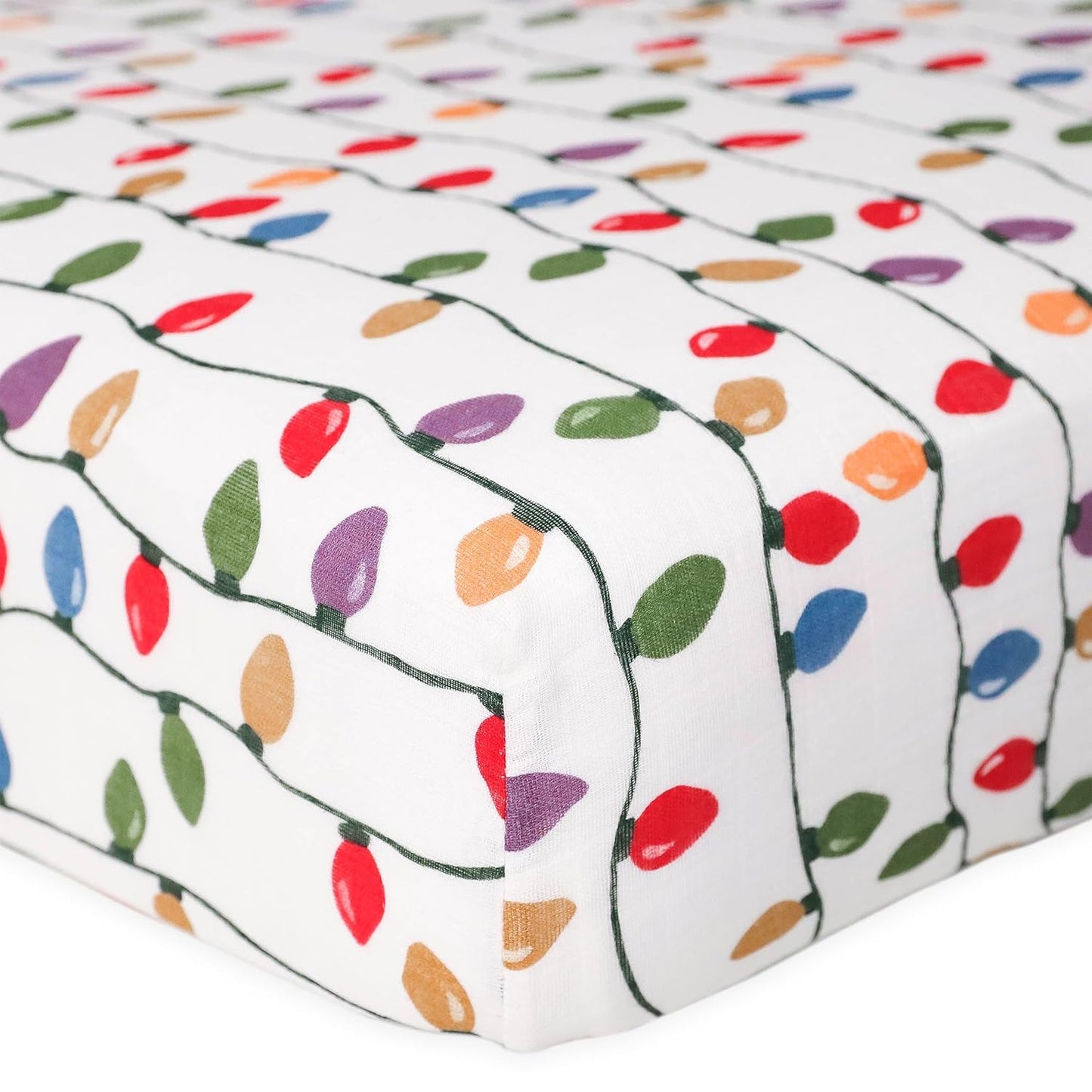 Little Unicorn Fitted Crib Sheet | 100% Cotton Muslin | Super Soft | Sized for Standard Baby Crib & Toddler Mattress | Machine Washable | 52” x 28” x 6” (Christmas Bulbs)