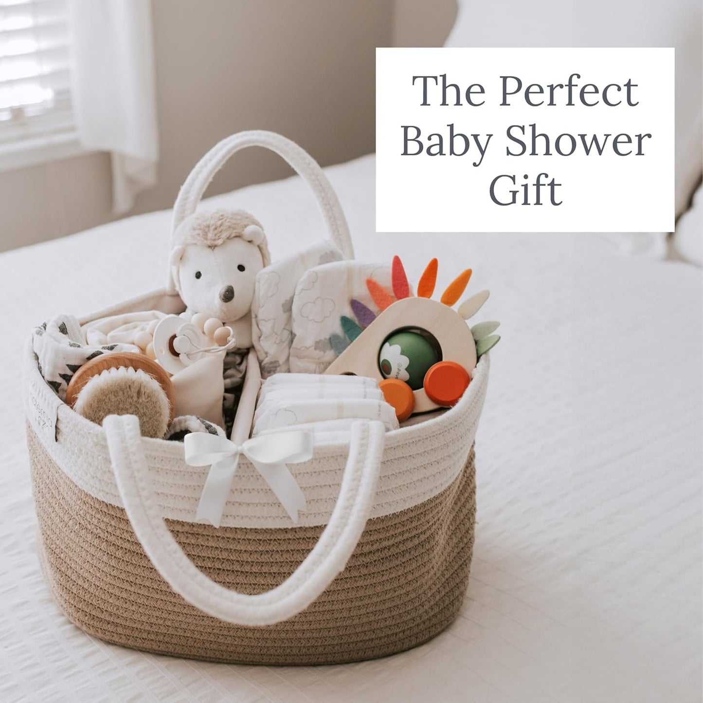 Natemia Baby Diaper Caddy Organizer - Baby Shower Basket for Gifts - Nursery Storage for Diapers, Wipes, Breast Pump - Portable Organizer and Gift Bag - Newborn Essentials