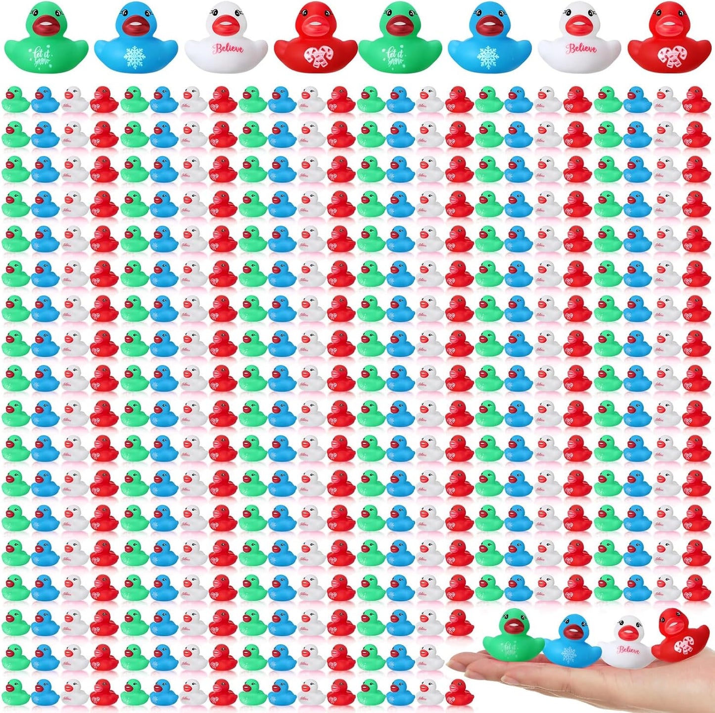 400 Pcs Christmas Rubber Ducks Assorted Rubber Duckies Bulk Xmas Mini Pool Bath Toy Ducks Small Tiny Ducky for Christmas Party Favors Classroom Exchange Gifts
