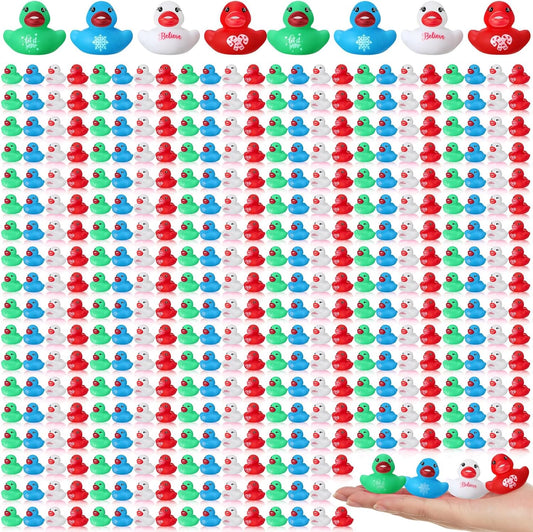 400 Pcs Christmas Rubber Ducks Assorted Rubber Duckies Bulk Xmas Mini Pool Bath Toy Ducks Small Tiny Ducky for Christmas Party Favors Classroom Exchange Gifts