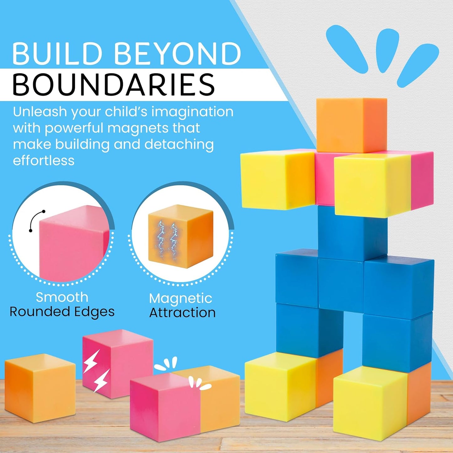 Glow in The Dark Toys Magnetic Building Blocks 35 PCs Neon Block – Safe Magnet Blocks for Kids & Toddlers Aged 4-8 | Magnetic Building Cubes w/Manual & Travel Pouch – STEM Educational Toys