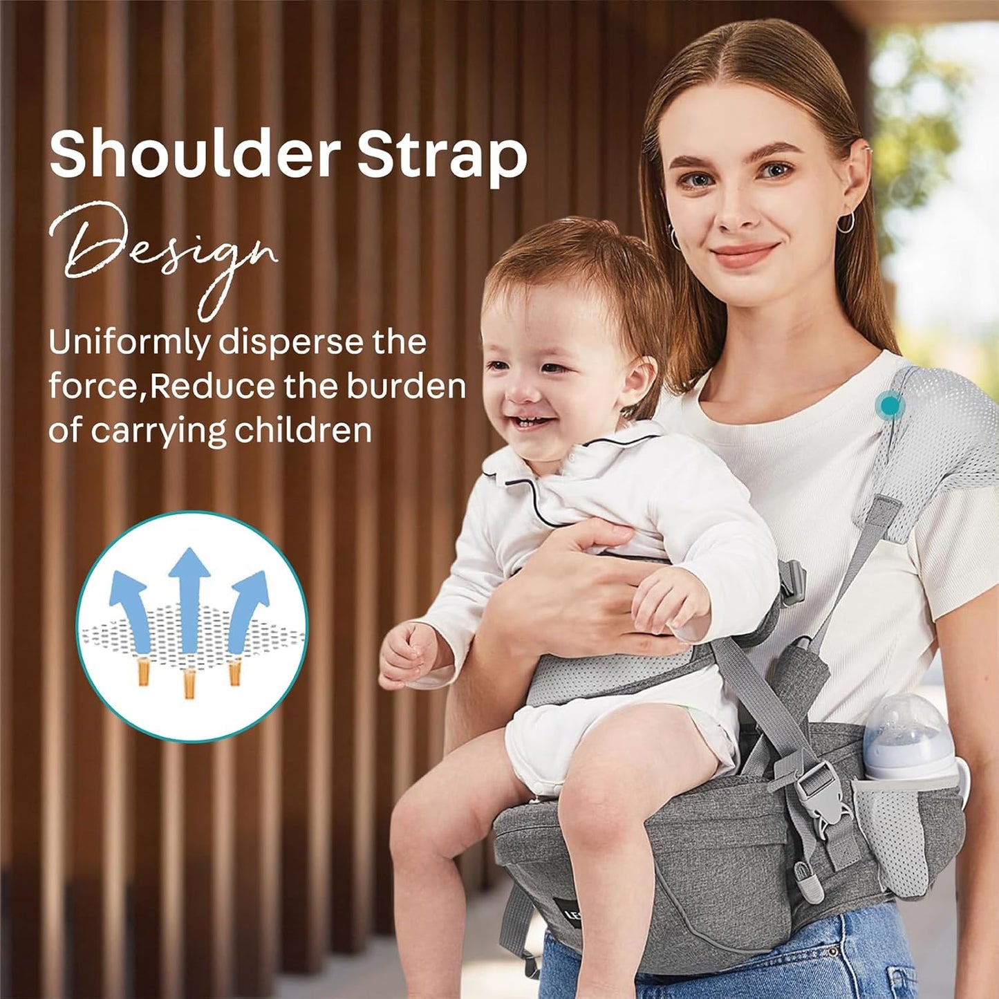 Baby Hip Carrier, Ergonomic,Baby Holder Carrier with Multiple Pockets & Shoulder Strap for Newborns & Toddlers -Gray