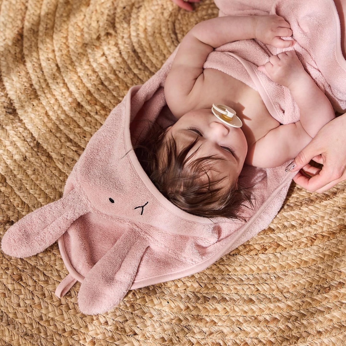 Baby Hooded Towel – Organic Cotton Baby Bath Towels, 32" x 32" Super-Soft and Absorbent Baby Towels for Newborn 2-Pack (Rabbit Blush/Bear Fog)