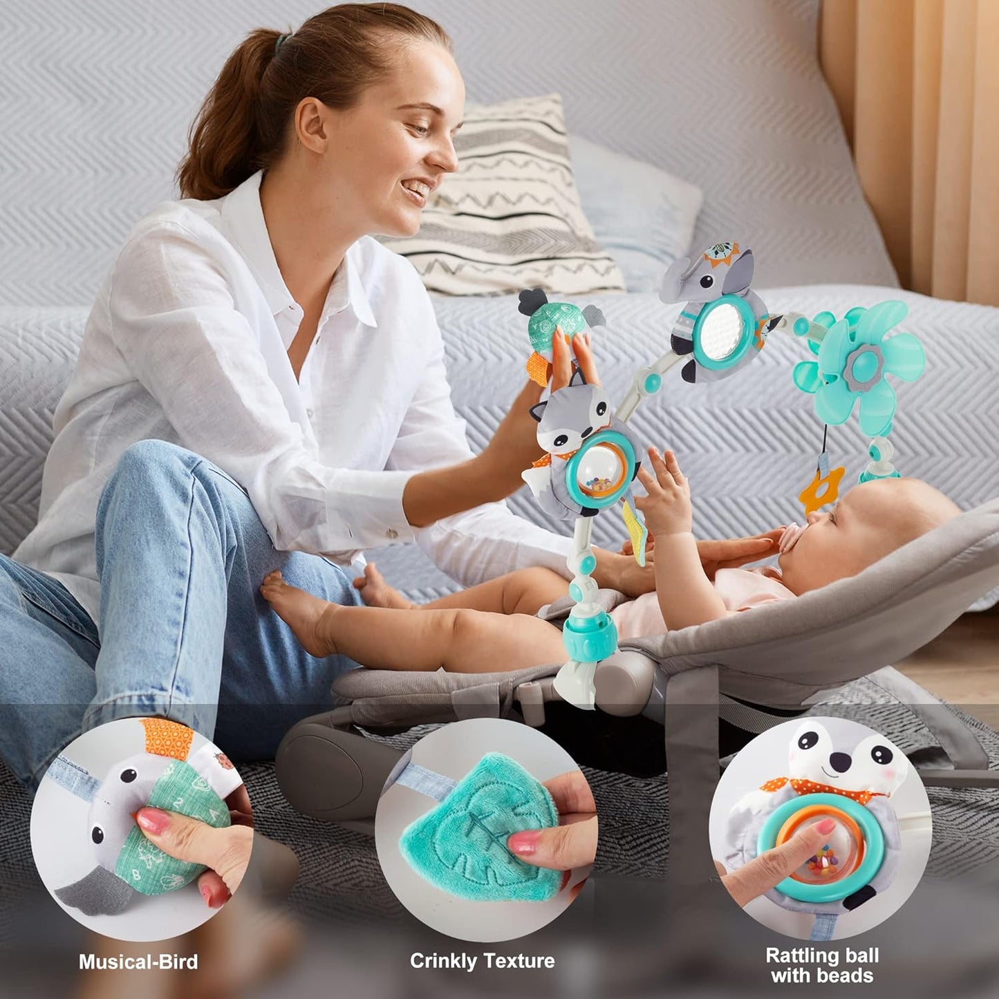 Adjustable Arch Bassinet Toys for Infant & Toddlers, Stroller Arch, Baby Crib Toys with Fascinating Hanging for Stimulating Baby’s Senses and Developing Motor Skills