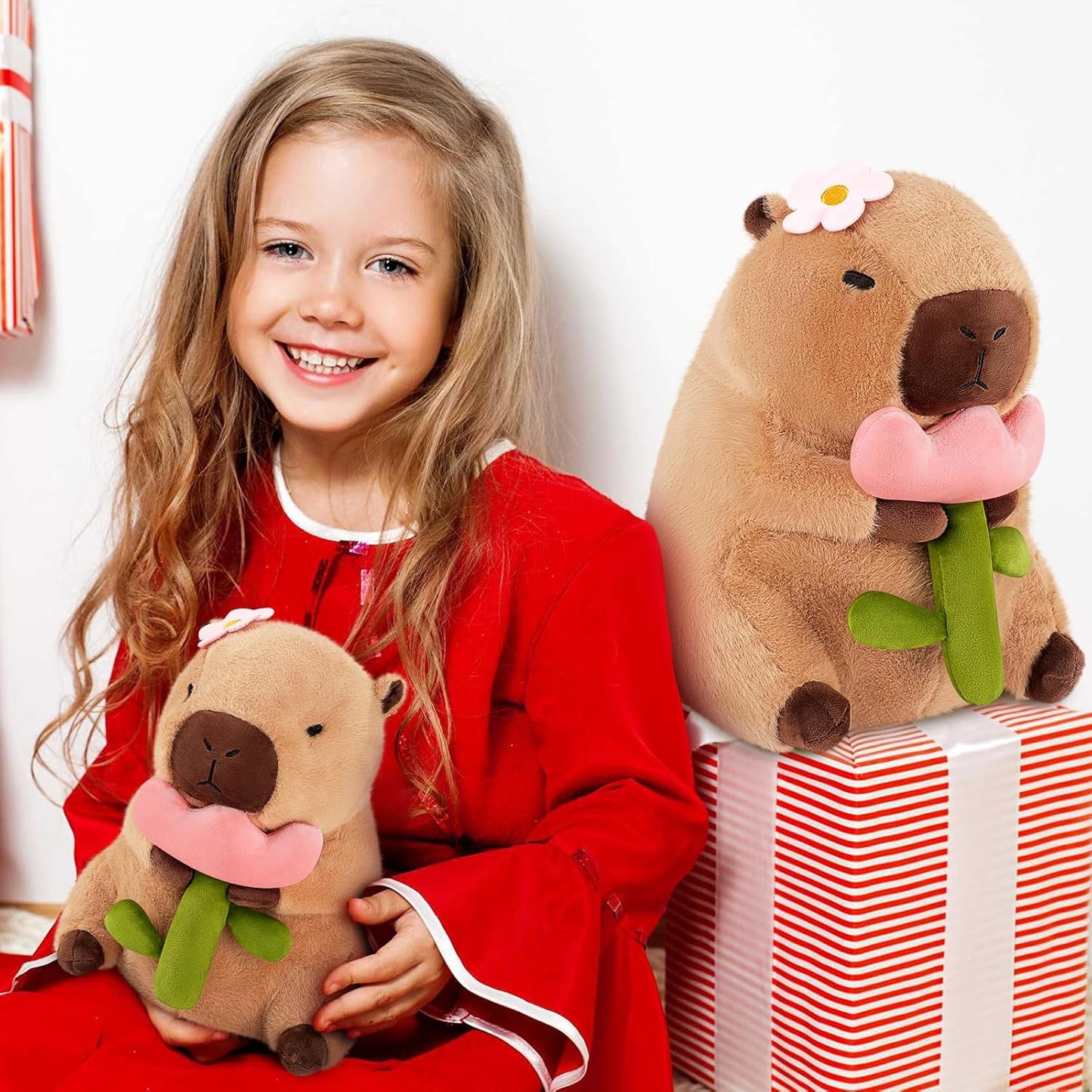 Achwishap Capybara Plush,Cute Plushies Capybara Stuffed Animals,Capybara Plush Toys,Kawaii Plushie Stuffed Toy with Flower Plushies Gift for Kids Adults Birthday(Capybara with Holding Flower,12”)