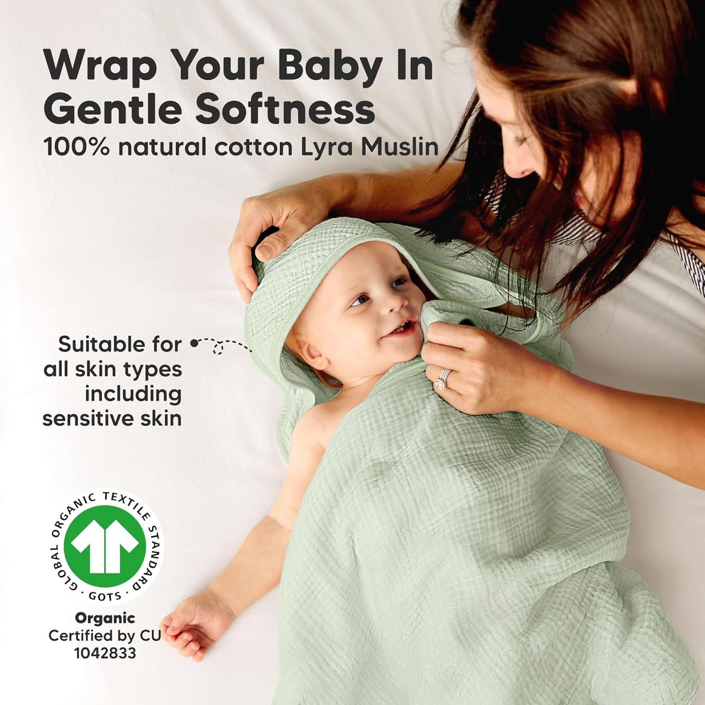 KeaBabies Muslin Hooded Baby Towels for Newborn Girls, Boys - 2-Pack, 30x30 Organic Cotton Baby Bath Towels Hooded, Soft Absorbent, Toddlers, Kids, Infant, Newborn Bath Essentials (Sage, Petite)