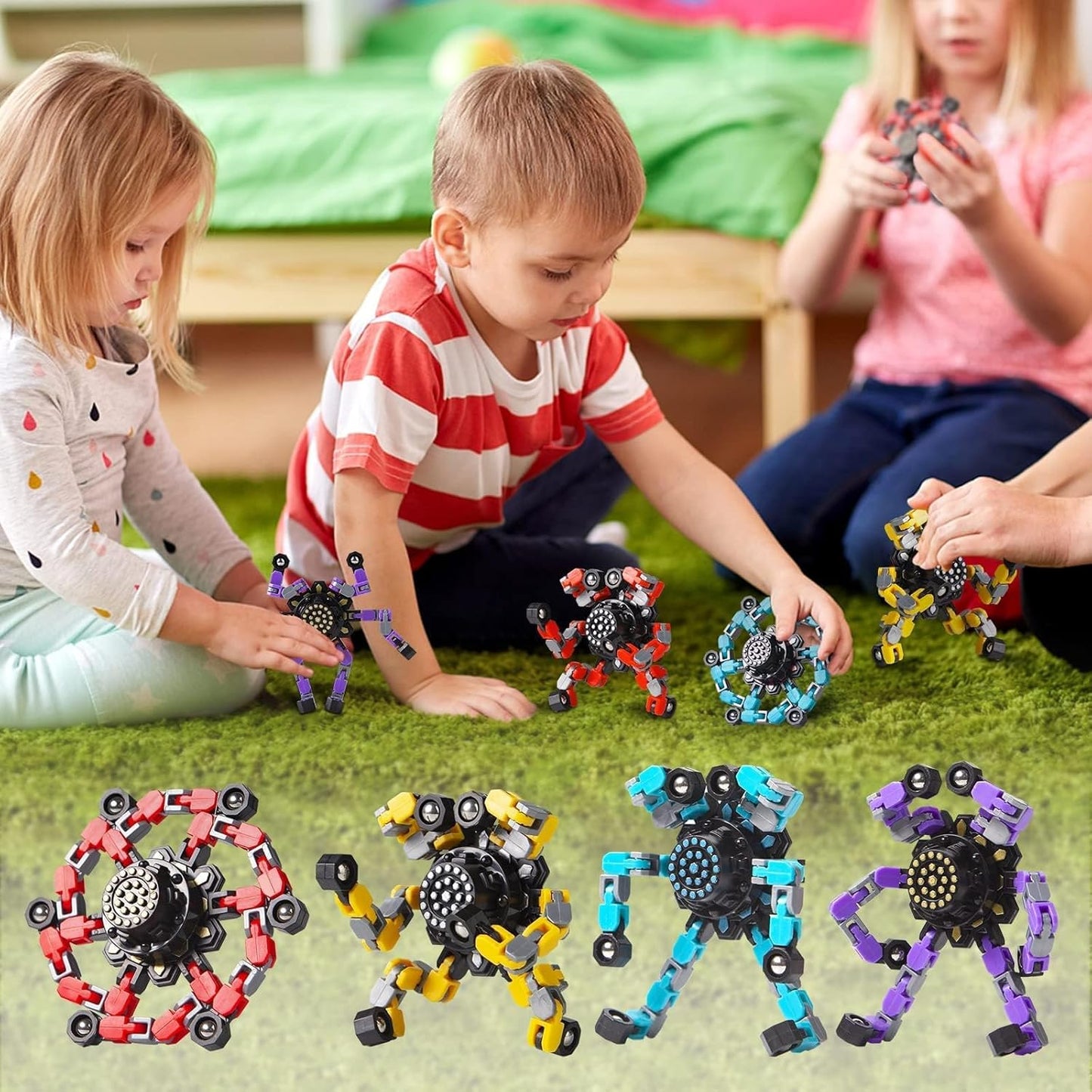 Transformable Fidget Spinners 32 Pcs for Kids and Adults Stress Relief Sensory Toys for Boys and Girls Fidget Toy Classroom Party Favors for Kids 4-8 8-12, Goodie Bag Stocking Stuffers Gifts
