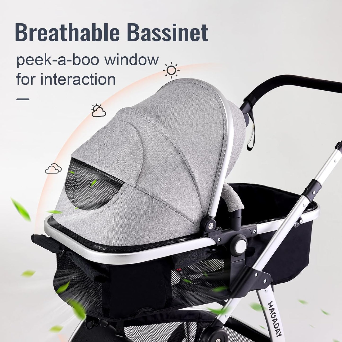 Baby Stroller, 2-in-1 Reversible Toddler Seat with Basket Mode, Foldable Infant Stroller with Canopy, One Button Brake, Adjustable Handle, Newborn Pushchair (Gray)