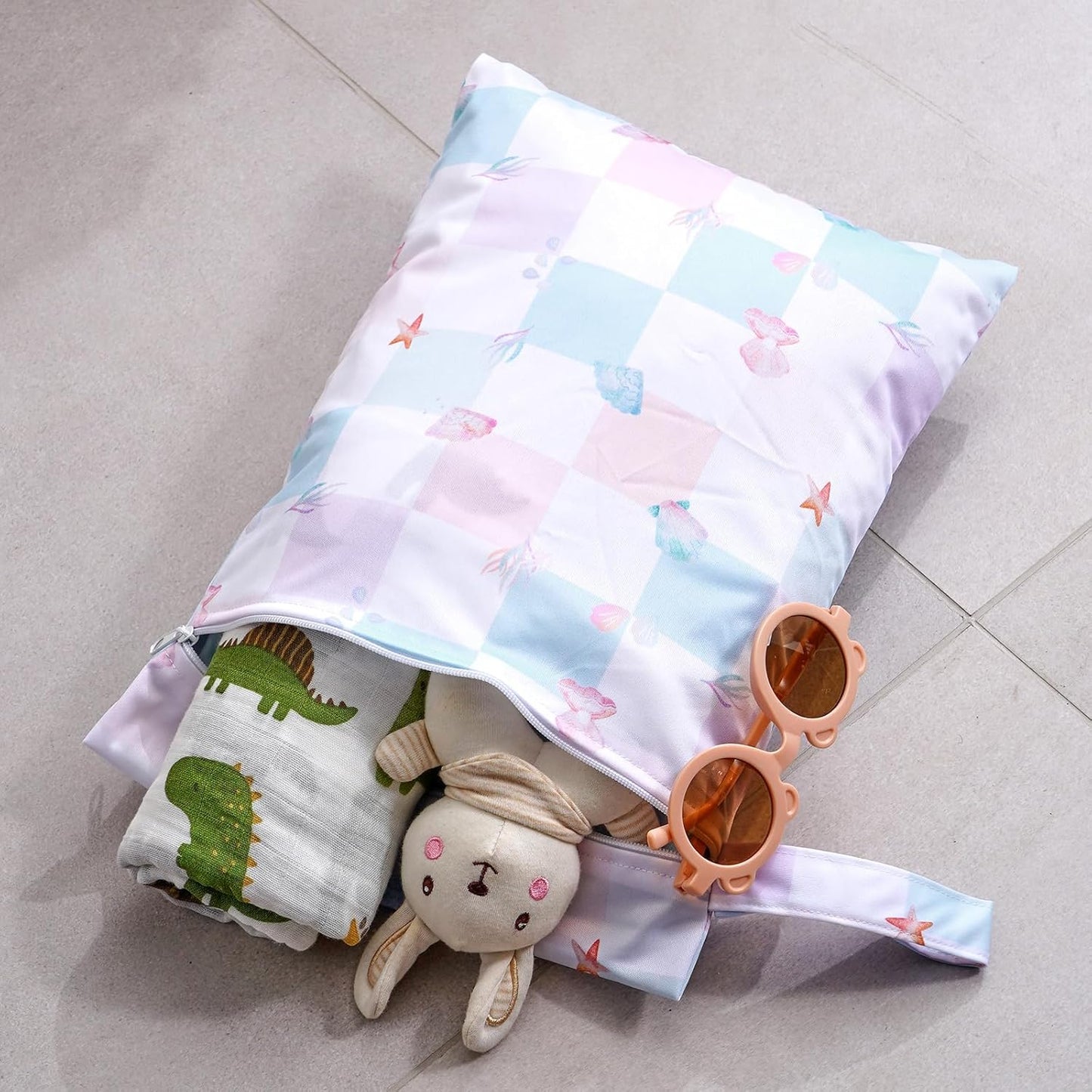 2Pcs Baby Wet Dry Bags for Cloth Diaper,Waterproof Reusable Travel Bags, Beach, Pool, Gym Bag for Swimsuits, Beach Vacation Essentials (Shell)