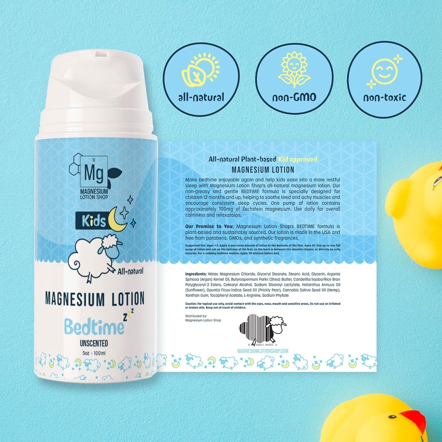 Unscented Magnesium Lotion for Kids | Each 5oz Bottle is Proudly Made in America | 250mg in each Teaspoon | We use Natural Shea Butter in Our Paraben-Free Magnesium Lotion for Sleep
