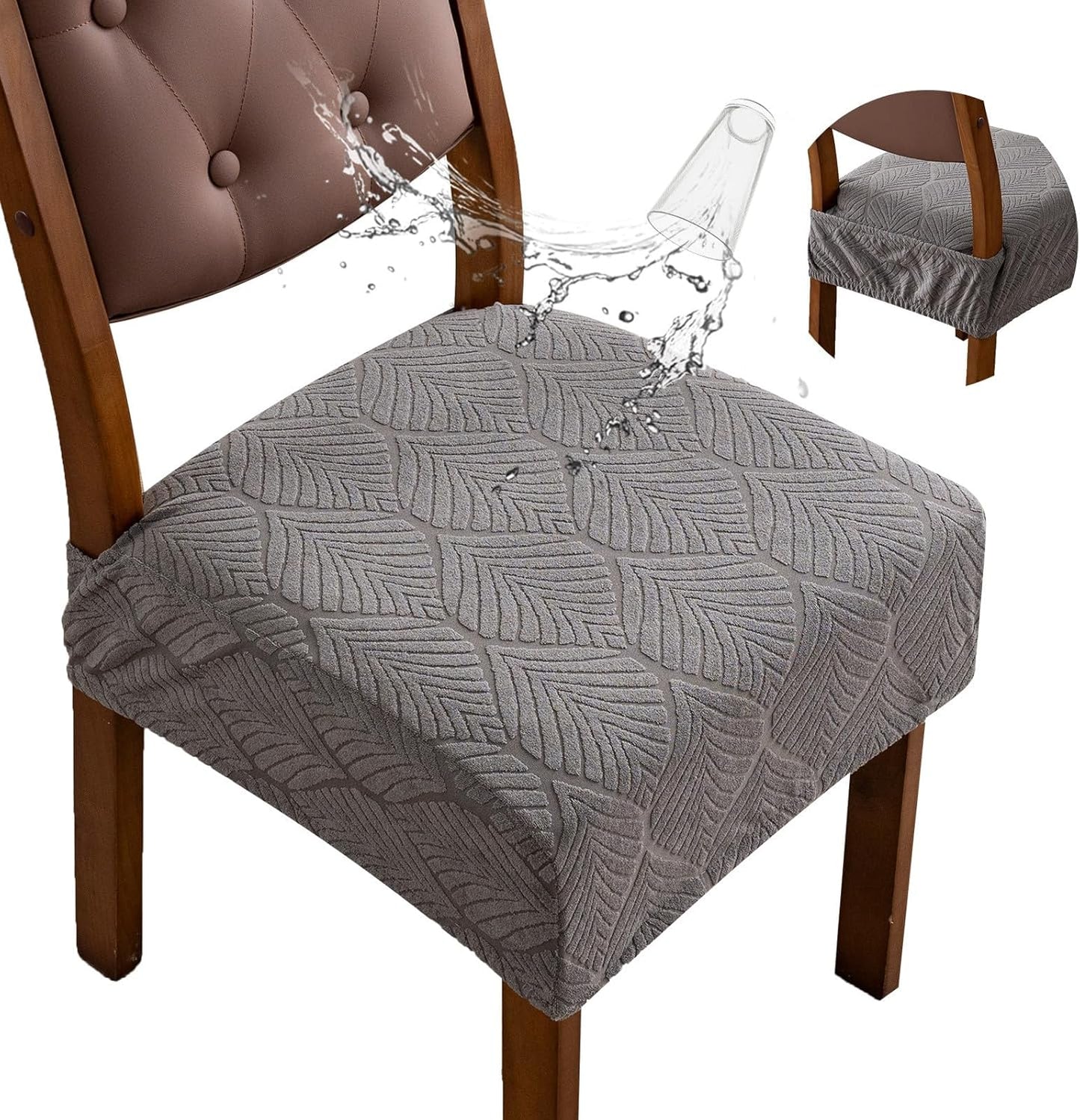 Removable Washable Dining Chair Seat Covers Set of 2,Stretch Jacquard Chair Seat Cushion Protector Slipcovers, Rear Covers