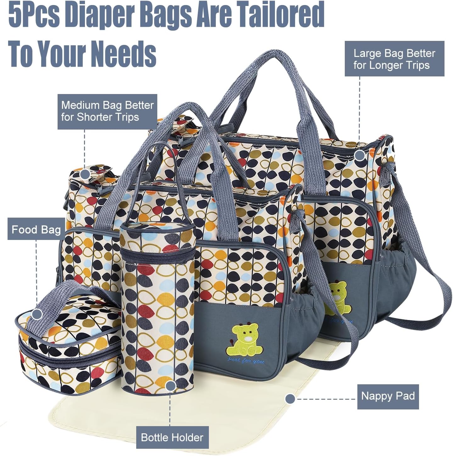 5PCS Baby Diaper Bag Set, Large Baby Doll Diaper Backpack