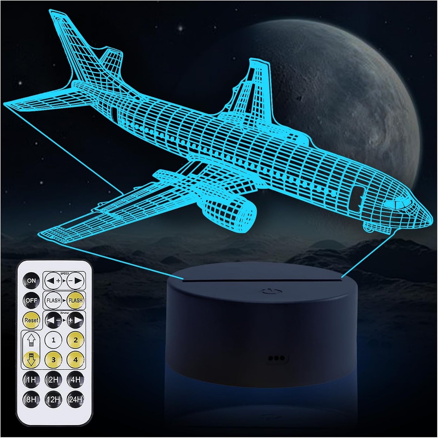 Airplane Night Light, 3D LED Illusion Night Lamp for Boys - Aircraft Themed Bedroom Lamps, Optical Illusion Lamp with Remote Control, Perfect for Kids' Room Décor, Cool Gifts for Airplane Lovers