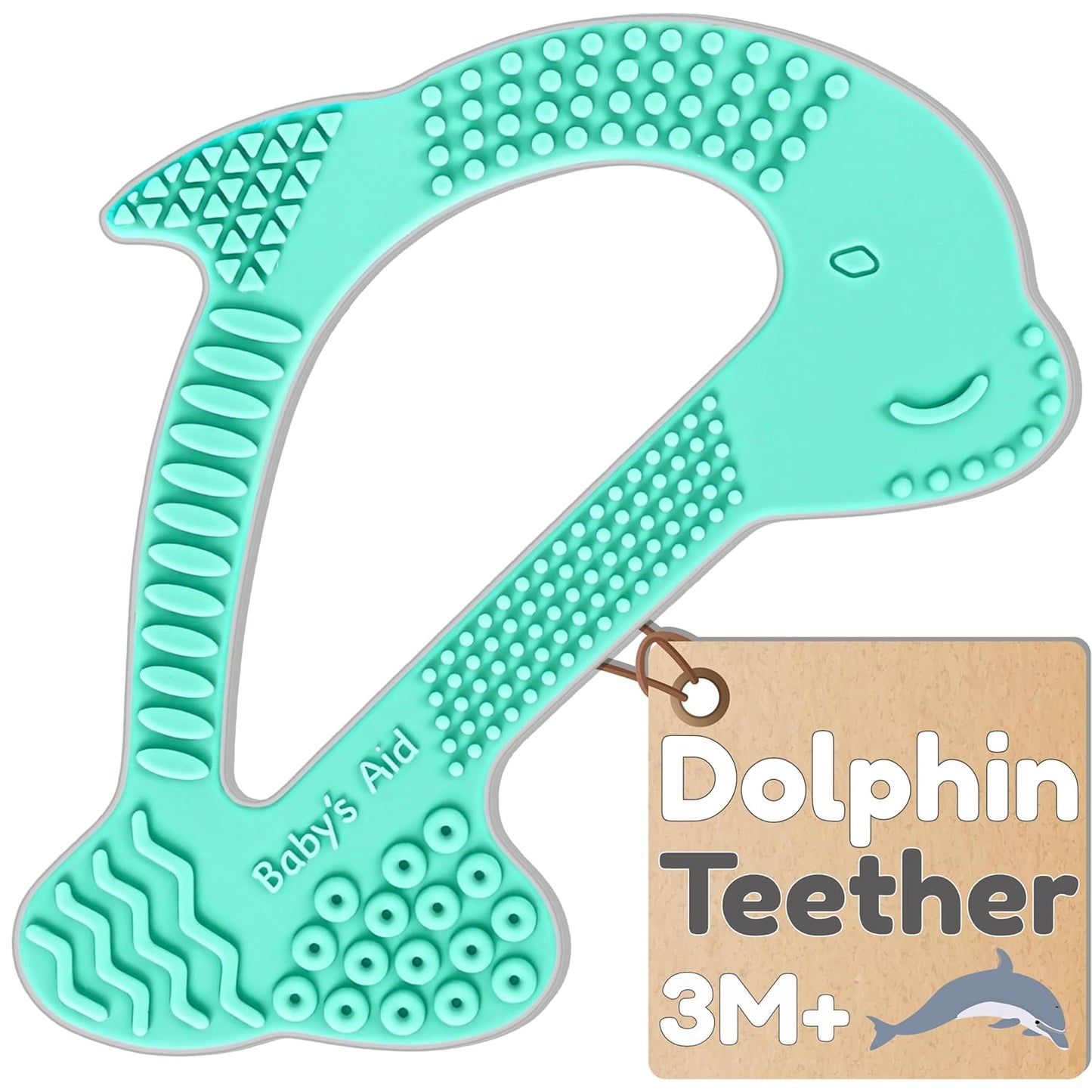 Silicone Baby Teether - Dolphin | 8 Teething Relief Textures, 100% Food-Grade, Easy to Hold & BPA Free Silicone Teethers for Babies, Baby Teething Toys, Soft Chew Toy for Babies Ages 3M+ - Baby’s Aid
