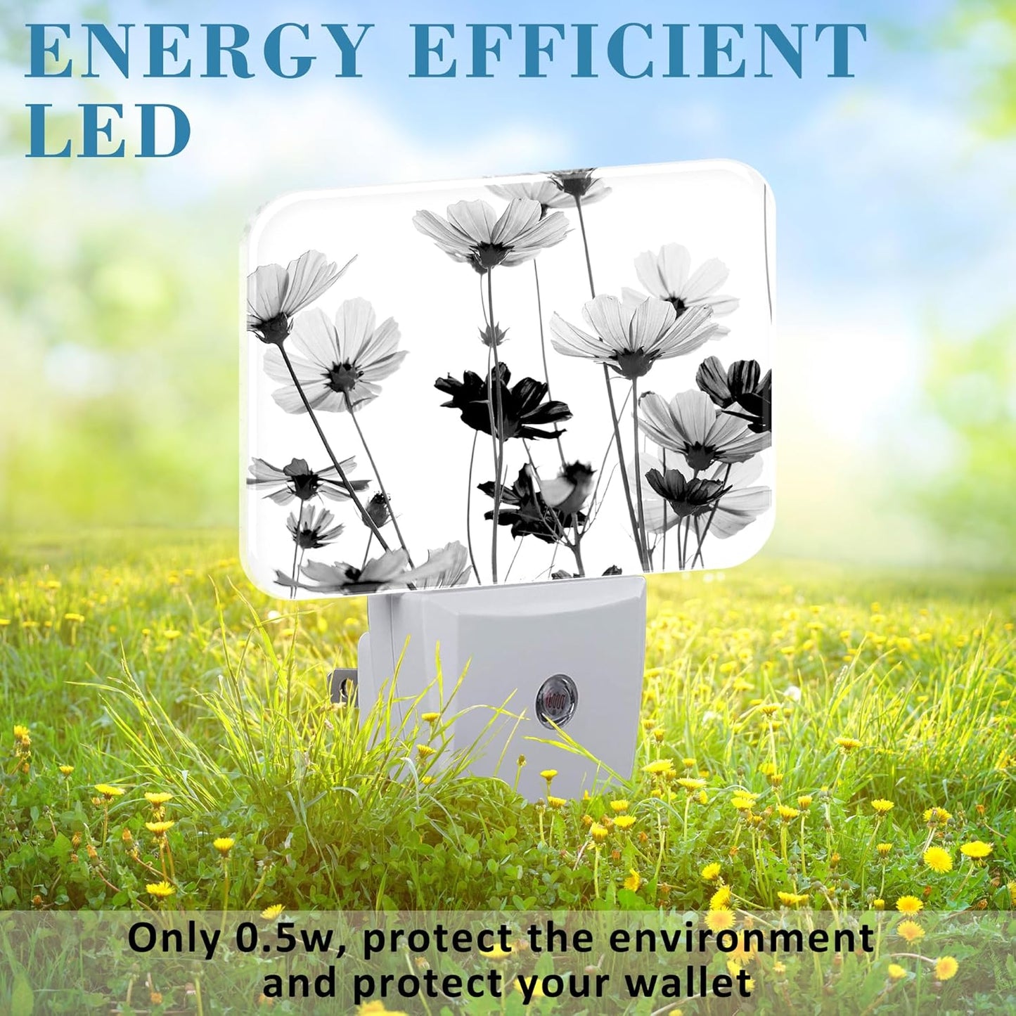 Black and White Daisy Plug in Night Lights, Daisy Flowers Nightlight Plug Into Wall Dusk to Dawn Sensor for Kid Girls Boys Women Men Room, Hallway, Kitchen, Bathroom, Stairs Decor