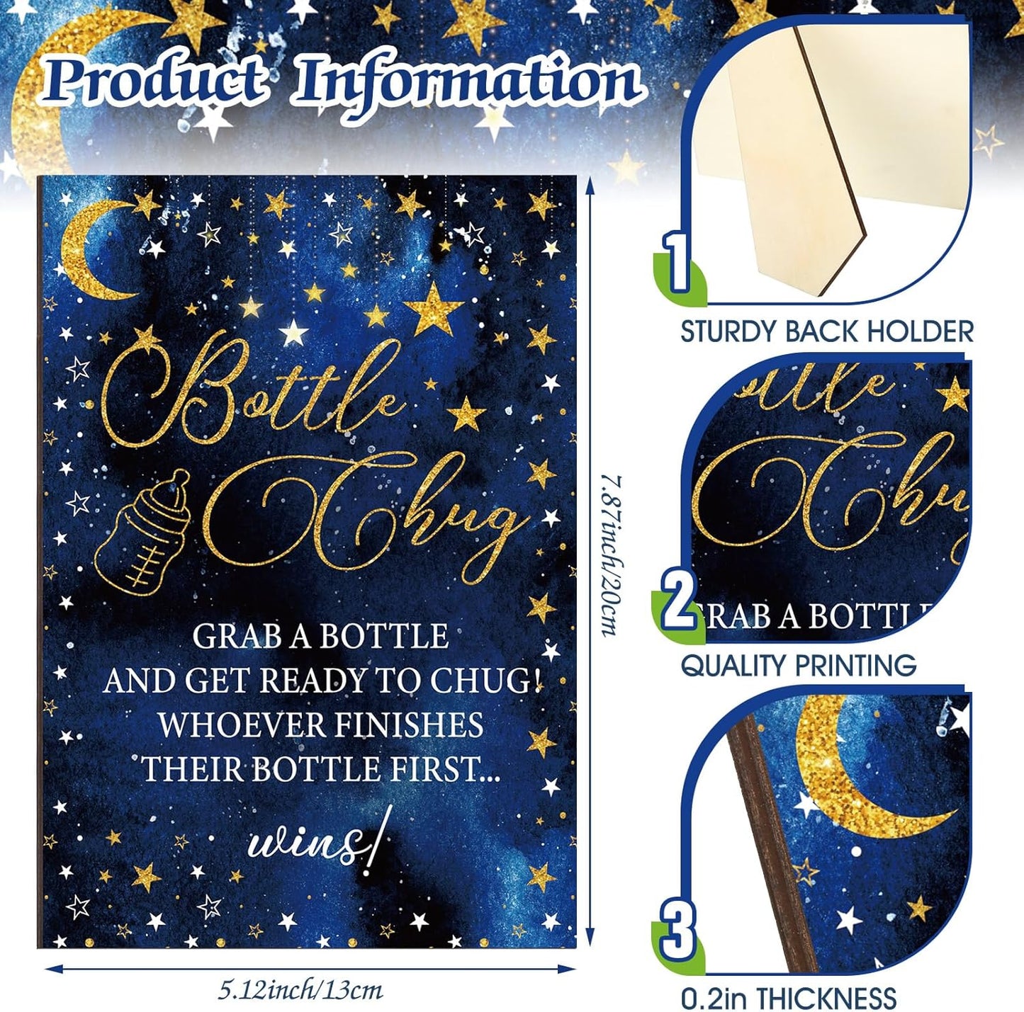 TrelaCo Star Cool Baby Shower Games Bottle Chug Sign Wooden Twinkle Moon and Star Gift Sets Gender Reveal Party Favors and 12 Pcs Baby Bottle Shower Favor for Gender Reveal Game