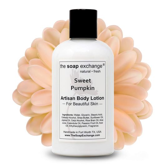 The Soap Exchange Body Lotion - Sweet Pumpkin Scent - Hand Crafted 8 fl oz / 240 ml Natural Artisan Skin Care for Hand, Face, & Body, Moisturize, Hydrate, & Protect. Made in the USA.