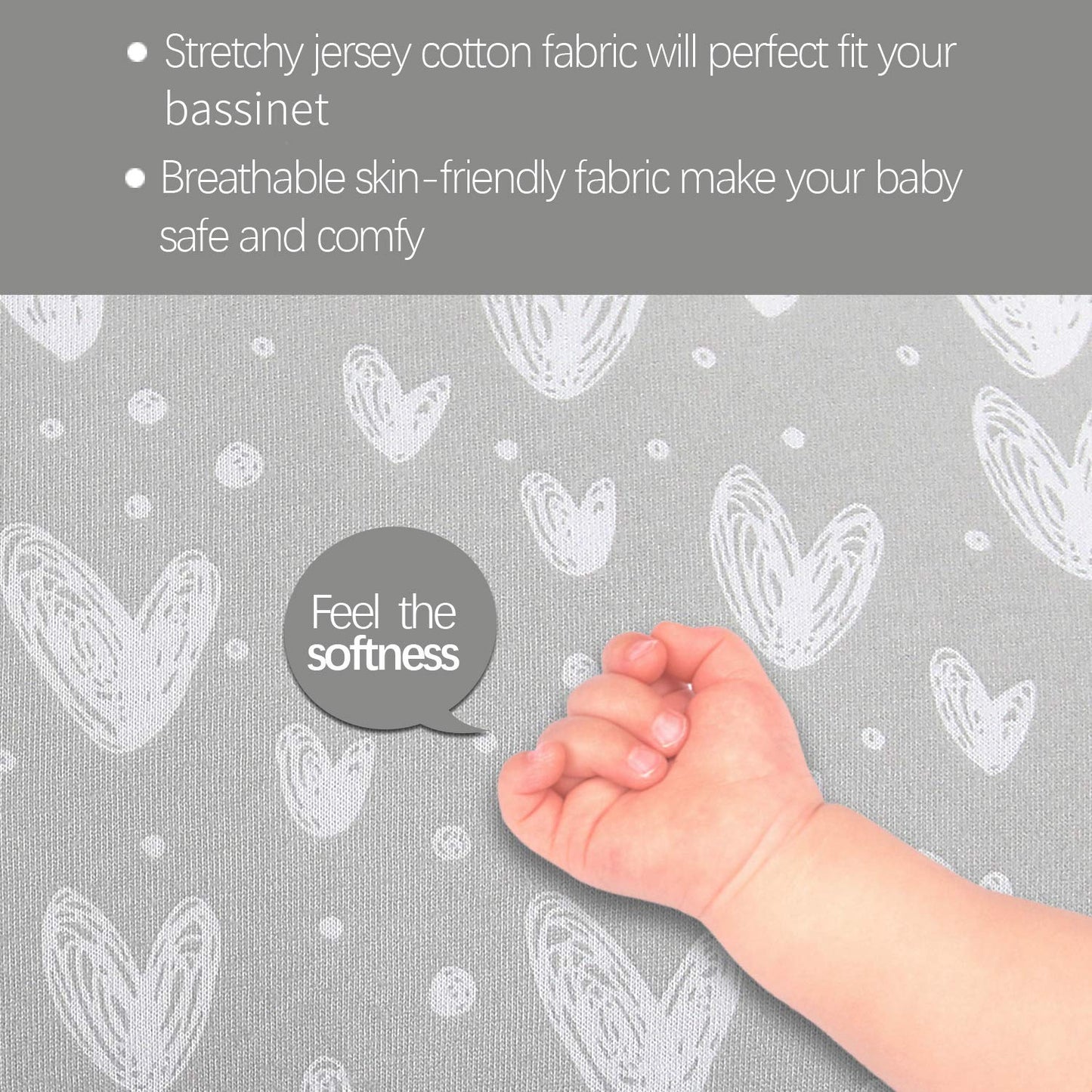 Bassinet Sheets Fit for Dream On Me Karley (Plus Portable) Bassinet, Chicco LullaGo Portable Bassinet and ANGELBLISS 3 in 1 Rocking Bassinet, 2 Pack, 100% Jersey Knit Cotton, Gray Print