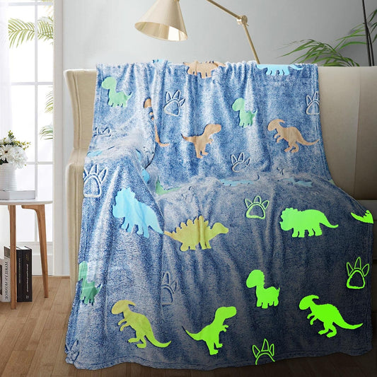 TEHALK Dinosaur Glow in the Dark Kids Throw Blanket, 60"x80", Blue